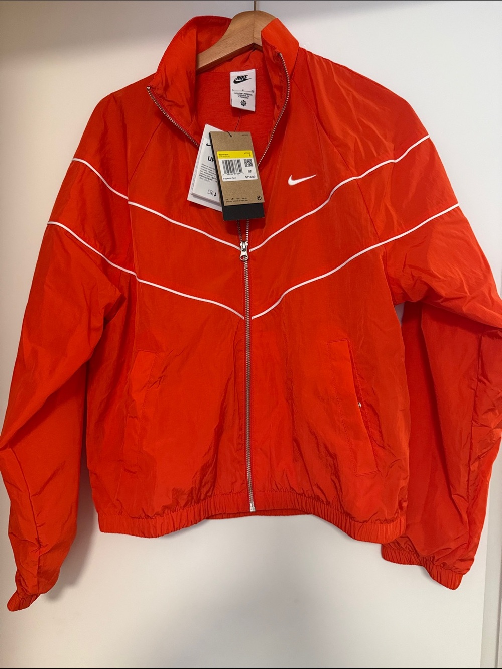 Nike Kids Bright Orange Zip-Up Puffer Jacket with White Piping